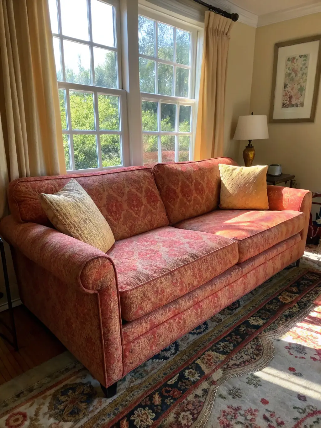 A close-up shot of a clean and well-maintained sofa after upholstery cleaning, highlighting the specialized cleaning services offered by Priscila sparkle cleaning.