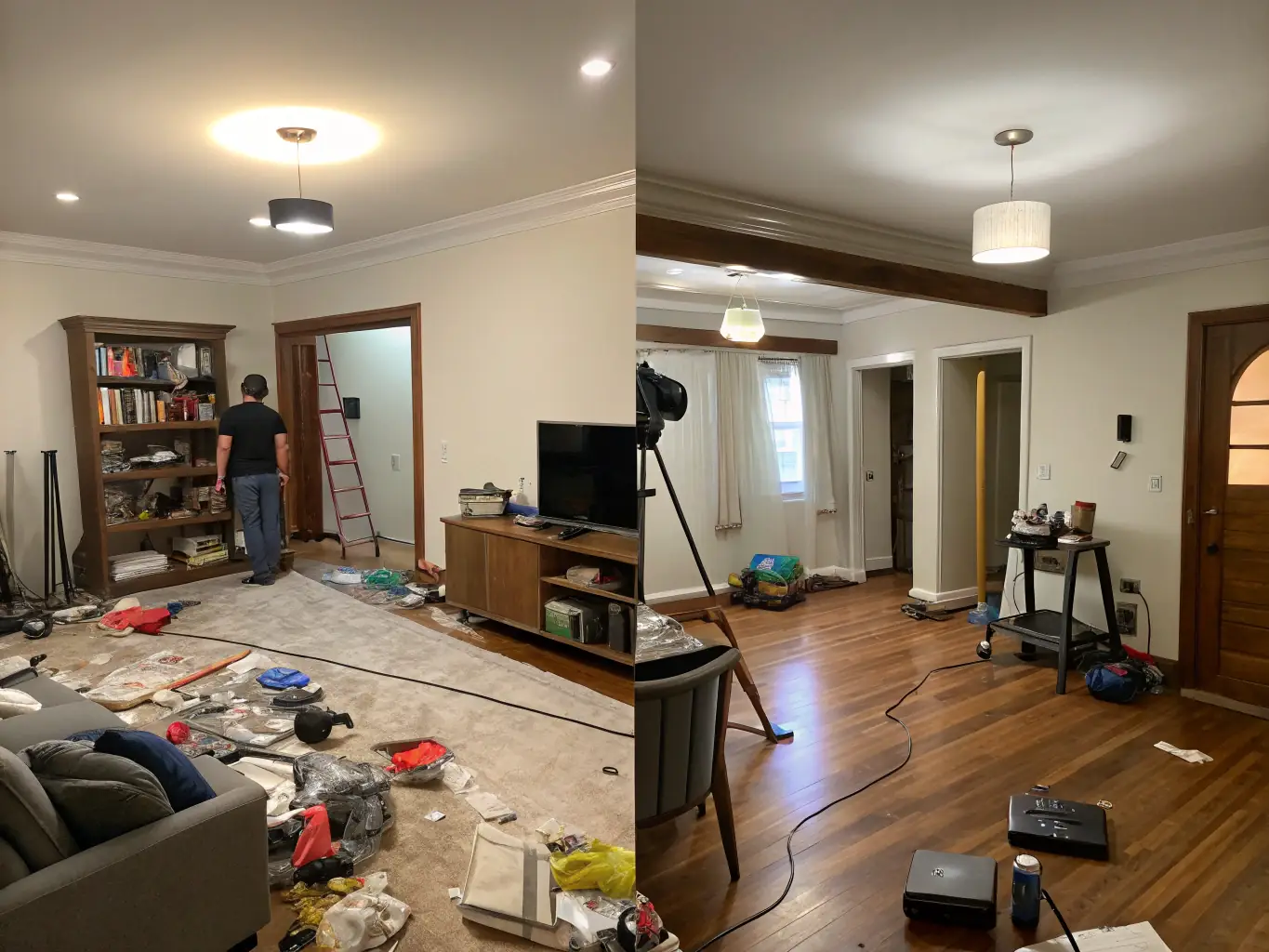 A before-and-after shot of a pristine, empty apartment after a move-out cleaning, emphasizing the thoroughness of the service.