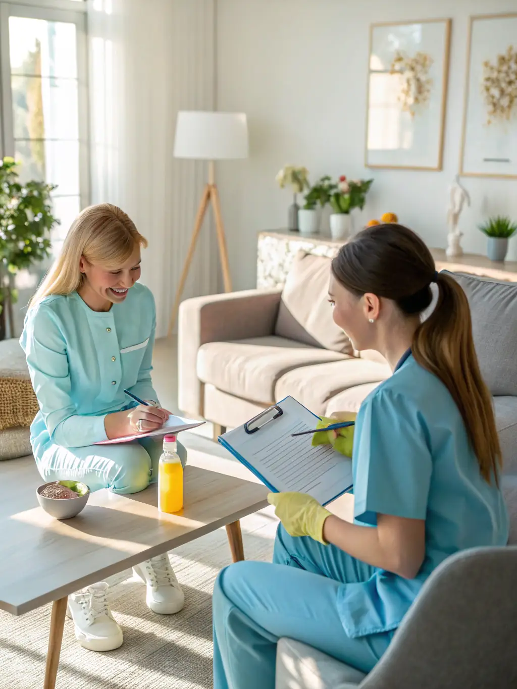 A customized cleaning checklist being reviewed by a Priscila Sparkle Cleaning staff member and a client in a modern kitchen, highlighting our personalized approach.