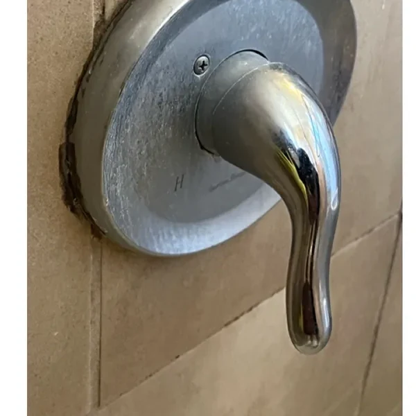 Dirty shower faucet before cleaning